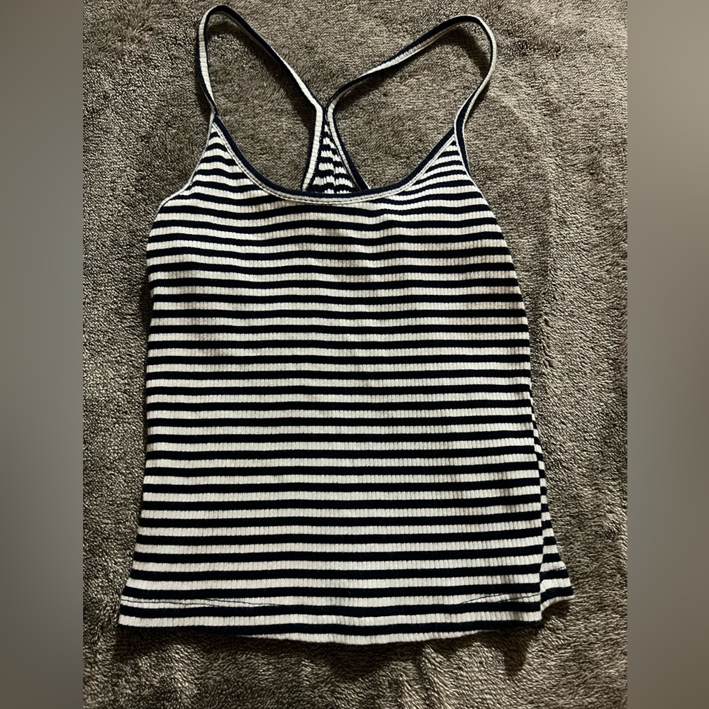 Blue and white striped tank top